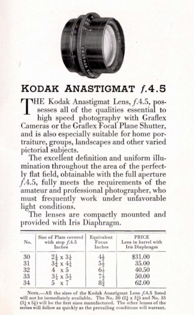 Kodak Anastigmaat No. 34 f=4,5  8 1/2 inch
